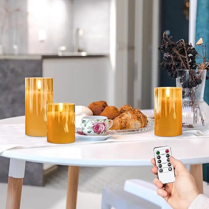 Glass Flameless Candles with Remote Timer,LED Candles Flickering Battery Operated with 3D Wick,Candle Holders Table Centerpiece Decoration for Home Wedding Birthday Festival(Gold) by GreenHaven Gardens
