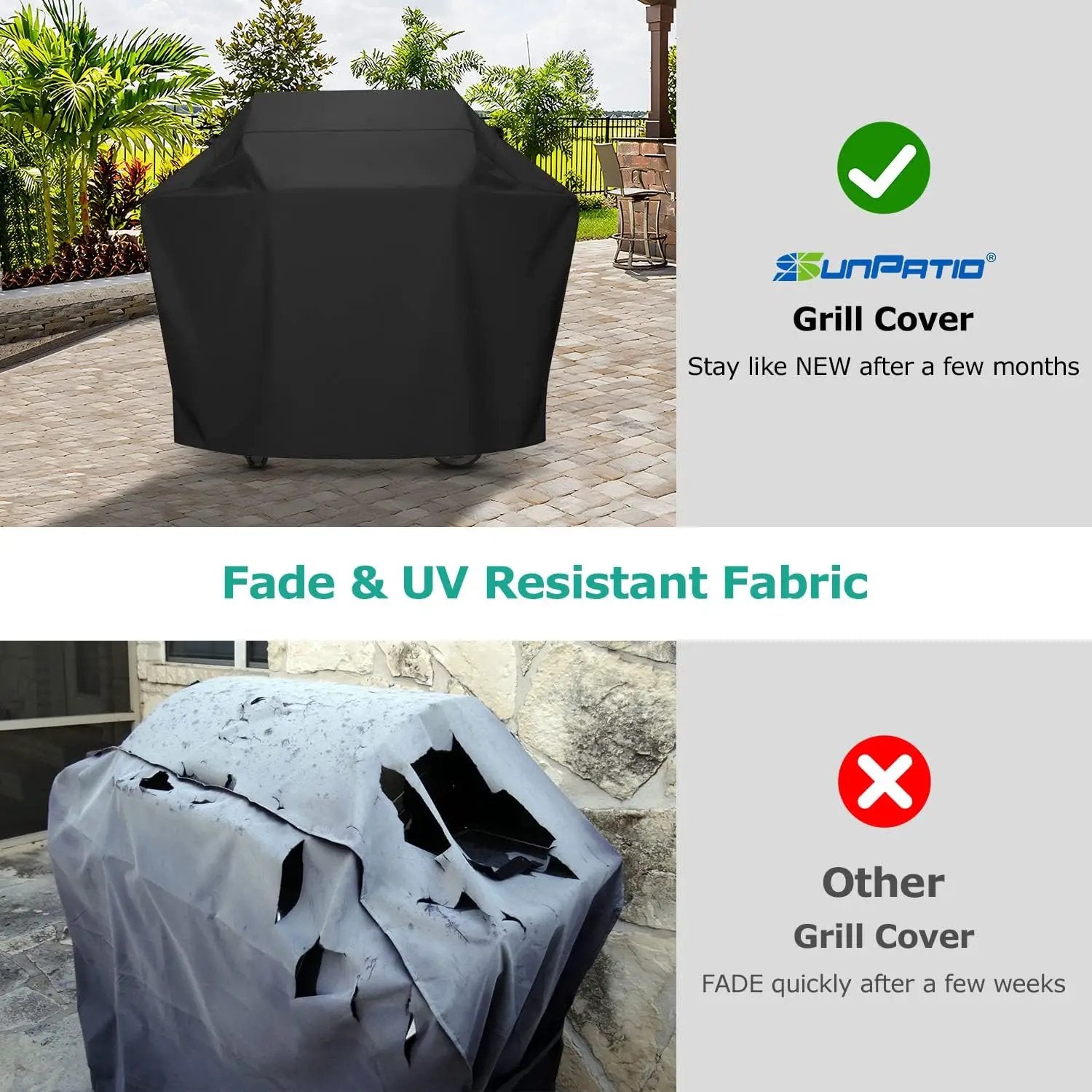 SunPatio Barbecue Grill Cover 65 Inch, Outdoor Heavy Duty Waterproof Charcoal Gas Grill Cover, Fade Resistant, All Weather Protection Compatible for Weber Charbroil Nexgrill and More, Black by GreenHaven Gardens