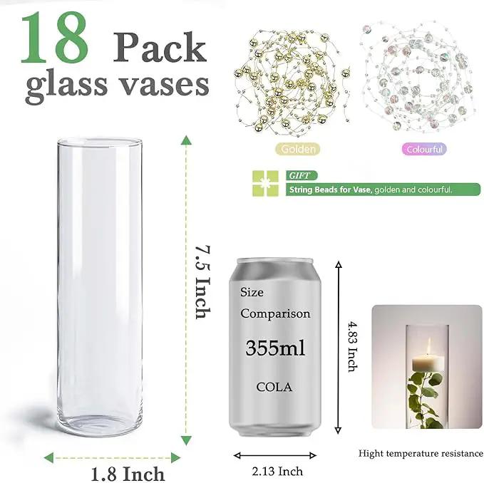 18pcs Glass Vase Cylinder Vases for Centerpieces Small Flower Glass Clear Vases Home Decor Centerpiece Table Flower Vase Decorations for Office Beautification＆Holiday 7.5 Inch Tall by GreenHaven Gardens