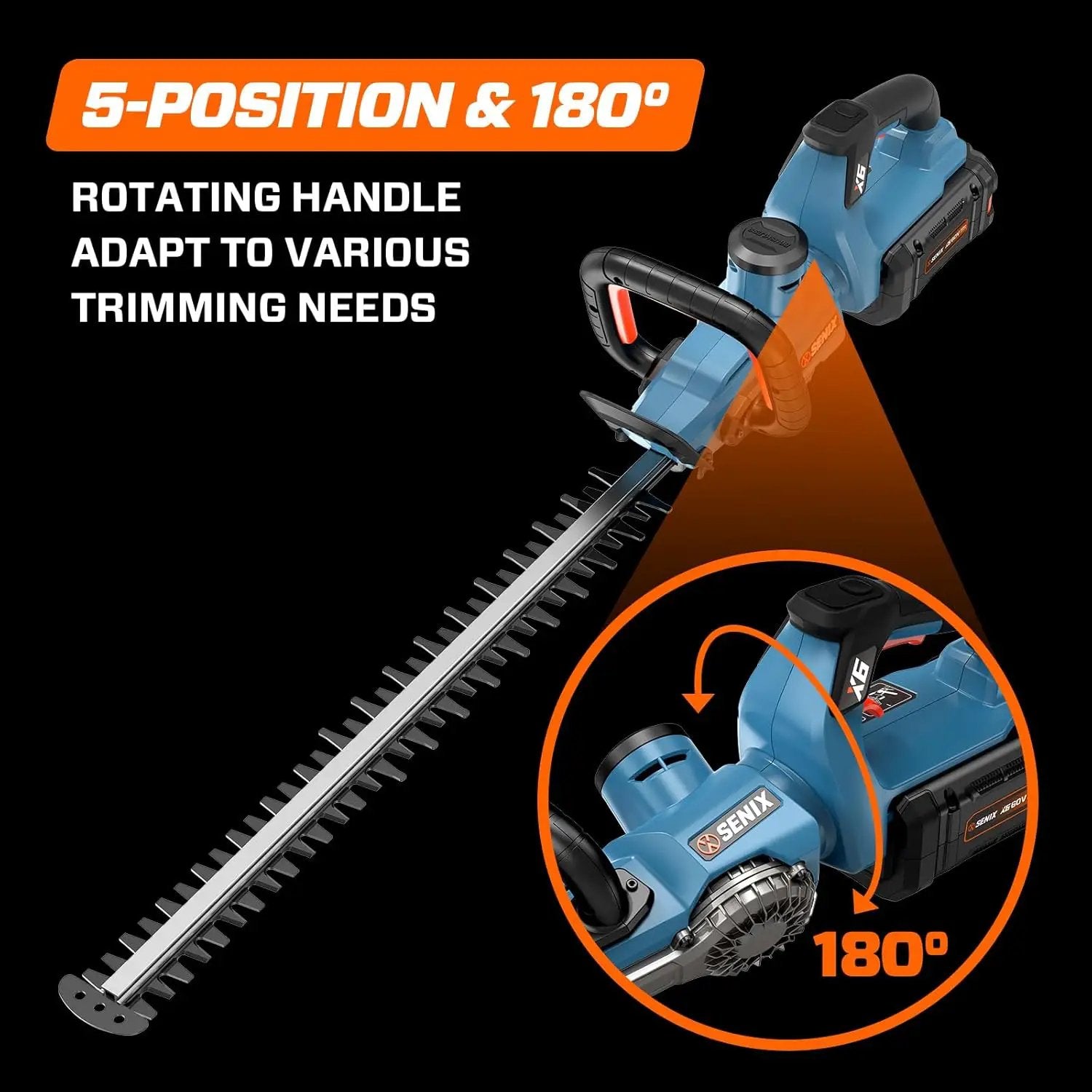 SENIX X6 60V Max* Battery Powered 26" Cordless Hedge Trimmer with Brushless Motor, Double-Sided Dual Action Blades, 1-1/4" Cutting Capacity, 3.0 Ah Lithium-ion Battery & Charger Included (HTX6-M1) by GreenHaven Gardens