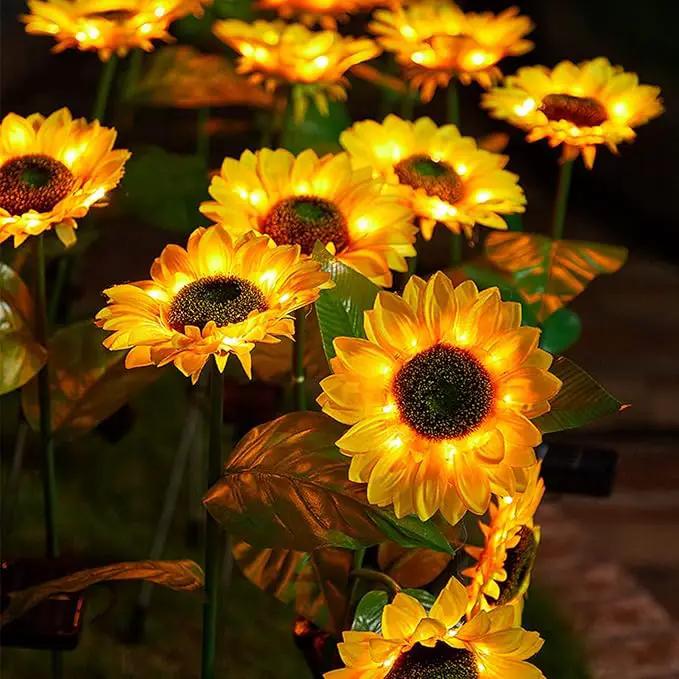 2 Pack Sunflower Solar Lights Outdoor Decor with 3 LED Sunflower Yellow Flower Lights Decorative Waterproof for Patio Lawn Garden Yard Pathway Decoration by GreenHaven Gardens