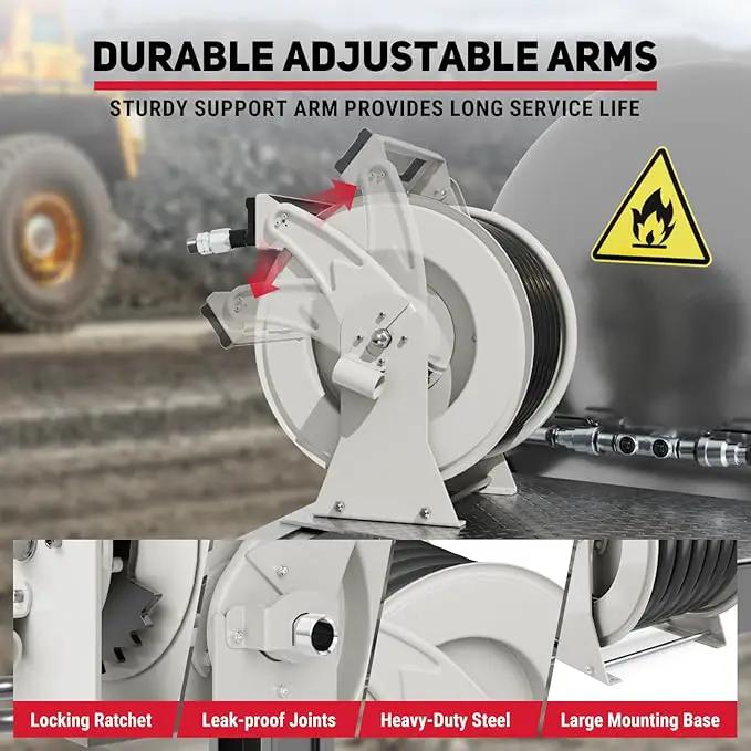 Diesel Fuel Hose Reel 1" x 50FT 300PSI Retractable Fuel Hose Reel Heavy-Duty Steel Ratchet Spring Driven Professional Diesel Hose Reel Auto Swivel Rewind with Fuel Nozzle for Vehicle Tank Truck Ship by GreenHaven Gardens