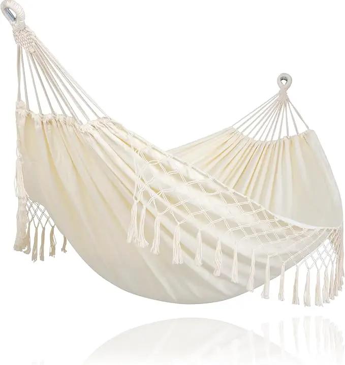 SUNCREAT Portable Camping Hammock for Outside, Heavy Duty 2 Person Hammock Bed for Tree, Beige with Tassels by GreenHaven Gardens