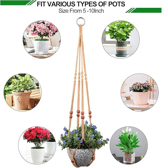 RIFNY Macrame Plant Hanger for 5 to 10 Inch Plant Pots, 35 Inch Woven Rope Hanger Kits with Hooks and Wood Beads, Hanging Planter Basket for Indoor Boho Home Decor (Brown, 3 Pack) by GreenHaven Gardens