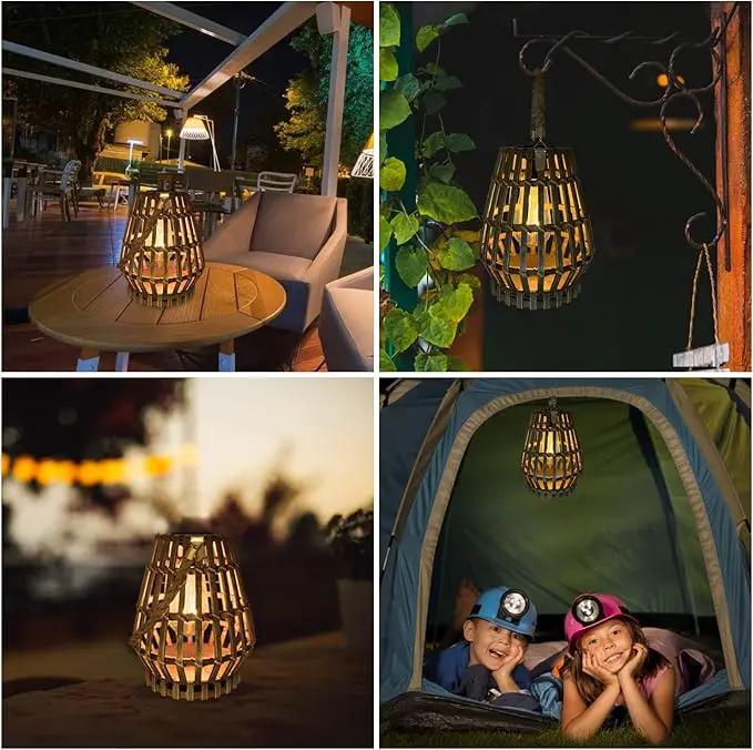 Hanging Solar Lantern Rattan Outdoor Lanterns for Patio Waterproof with Handle Large Bright Natural Bamboo Solar Table Lamp LED Lights Edison Bulb Design Decor for Wedding Yard Garden Farmhouse by GreenHaven Gardens
