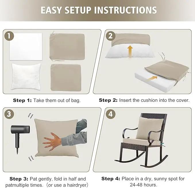 24x24 Inch Outdoor Cushions for Patio Furniture, Waterproof Outdoor Chair Cushions w/Fade-Resistant, Removable & Machine-Washable Covers, Deep Seat Sofa/Couch Pad Replacement – Set of 4, Cream by GreenHaven Gardens