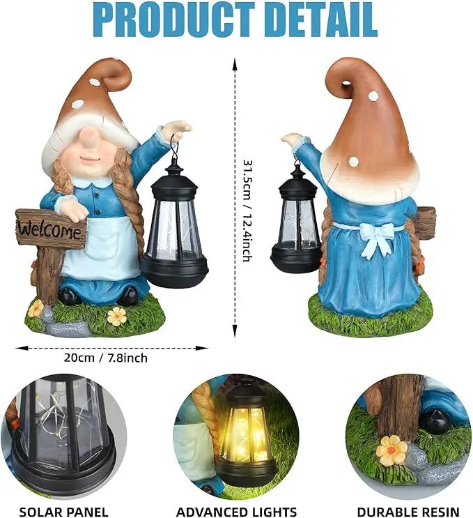 Solar Large Gnome Garden Statue with Welcome Sign Outdoor Decor with LED Lantern Funy for Porch Yard Patio Lawn Ornament Christmas Housewarming Gardening Gift by GreenHaven Gardens