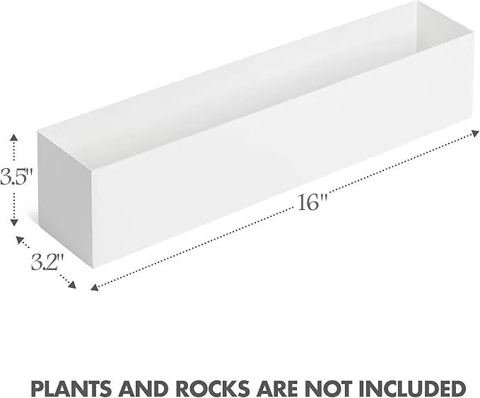 DR&Co Modern White Rectangle Planter Box, 16" Metal Planter Perfect for Succulent, Narrow Box for Table or Window Sill, Rectangular Stainless Steel Long by GreenHaven Gardens