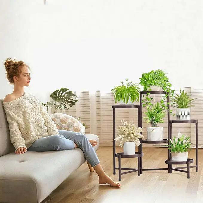 iDavosic.ly 6 Tier Large Plant Stand Indoor, 10 Inch Wide Tall Corner Metal Plant Stands Outdoor for Multiple Plants, Folding Tiered Flower Display Holder Rack Shelf, Violet Bronze by GreenHaven Gardens