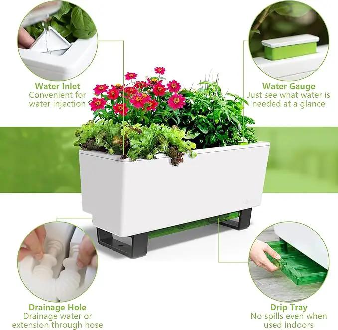 Glowpear Self-Watering Mini Bench Planter - 23.6" in Pot, Free Standing, UV Stable, Scalable, Indoor | Outdoor Pot with Water Gauge, for Home Kitchen Windowsill Gardening by GreenHaven Gardens