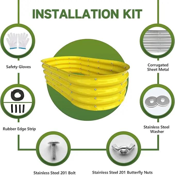 Raised Garden Bed 4x2x1ft Large Galvanized Raised Garden Beds Kit 1Pack Outdoor Yellow Planter Box with Rubber Stripe and Safety Gloves for Vegetables, Fruits, Flowers by GreenHaven Gardens