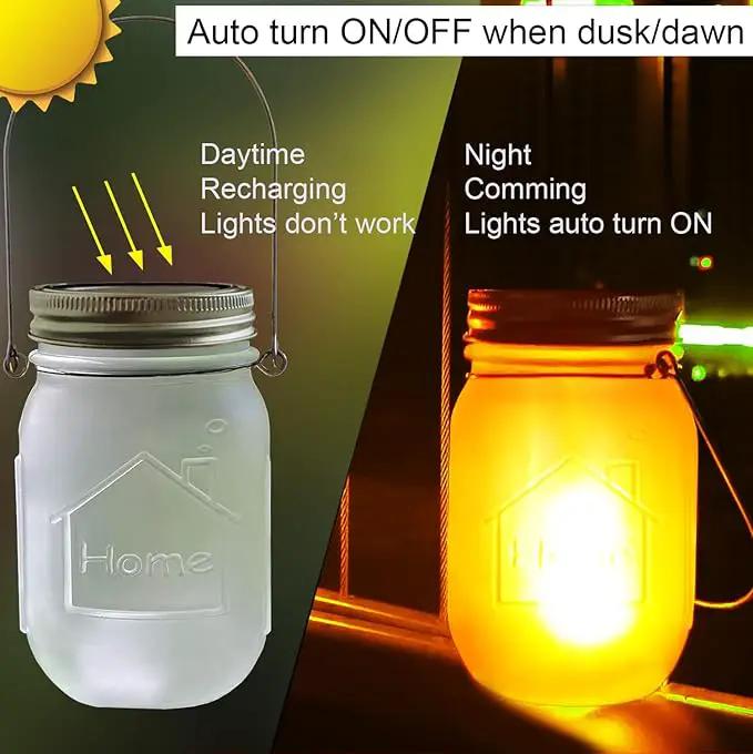 Solar Mason Jar Flicker Lights Upgraded, 4 Pack Flickering Torches Lights Outdoor Hanging Lanterns Landscape Decoration Lighting Dusk to Dawn Auto On/Off Security Halloween Torch Lights by GreenHaven Gardens