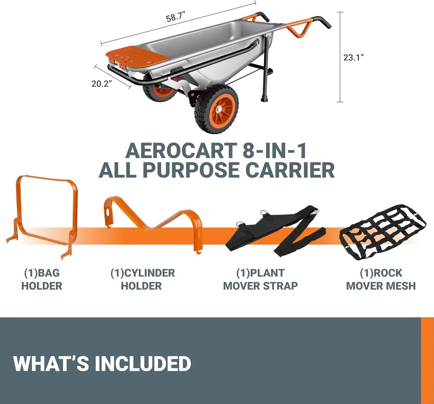 Worx WG050 8-in-1 Aerocart Garden Cart/Wheelbarrow Heavy Duty/Dolly by GreenHaven Gardens