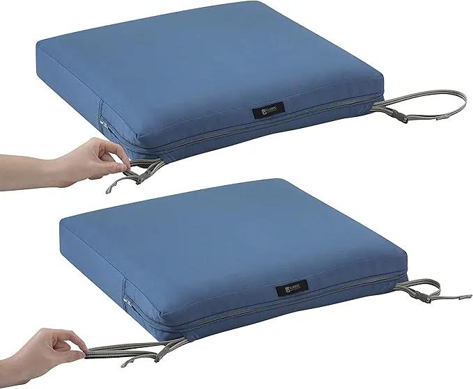 Classic Accessories Ravenna Water-Resistant 19 x 19 x 3 Inch Patio Seat Cushion, Empire Blue, Chair Seat Cushion by GreenHaven Gardens