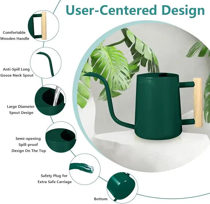 Watering Can Indoor Plants, 35oz Small Watering Can Indoor Stainless Steel Metal Watering Can Modern Decorative Watering Pot with Long Spout for Indoor House Plant Bonsai Garden Flowers (Alpinegreen) by GreenHaven Gardens