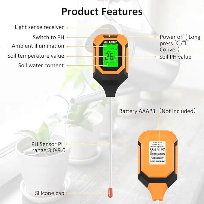 4-in-1 Soil Moisture Meter Digital PH Meter/Soil Moisture/Plant Temperature/Sunlight Intensity, Backlight LCD Display, Soil Test Meter for Garden, Lawn, Plant Care, Farm and Indoor Outdoor Plants by GreenHaven Gardens