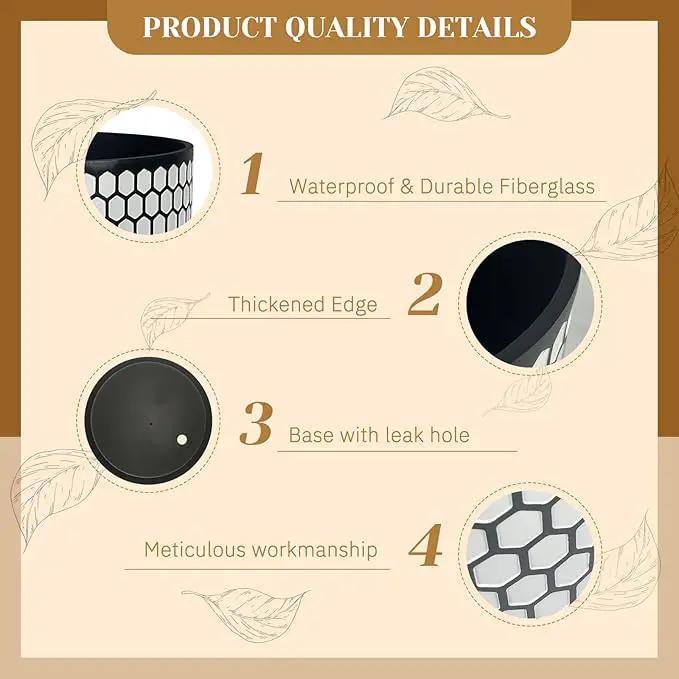 12 Inch Flower Pot Without Bracket with Drainage Holes Suitable for Indoor and Outdoor Decorative Planting (Black White Hexagon, 12 Inches) by GreenHaven Gardens