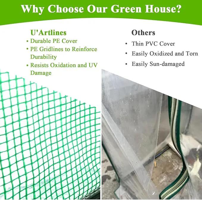 U'Artlines Portable Mini Greenhouse Small Green House with Waterproof Pad 23x13x17 Inch Plant Cover Tent for Garden Small Plants Indoor Outdoor, Green PE by GreenHaven Gardens