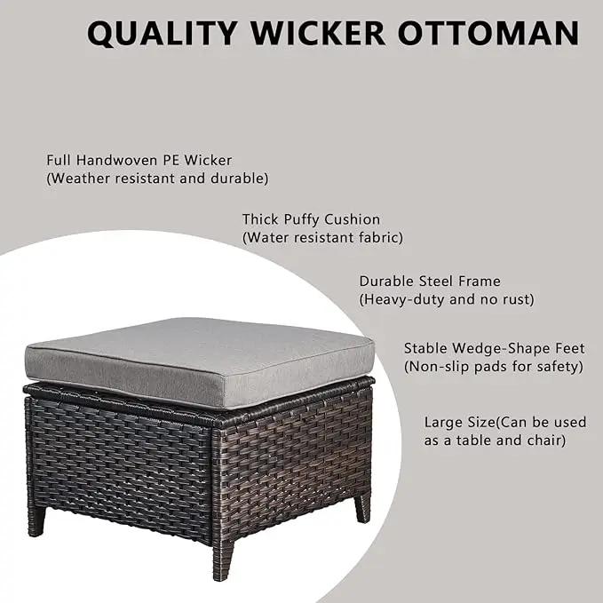 Outdoor Wicker Patio Furniture Set - 6 Piece Rattan Patio Conversation Set with 2 Rocking Swivel Chairs,2 Ottomans,1 Loveseat and 1 Coffee Table for Porch Deck Backyard Garden(Brown/Grey) by GreenHaven Gardens