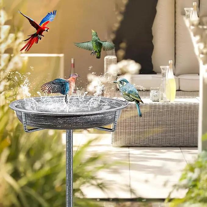 Metal Bird Bath for Outdoors Garden Birdbath Bowl, 36.2" Height Freestanding Bird Feeders for Outside with 4 Prongs Base Stake, Standing Birdfeeders for Yard Lawn Decor (Retro Silver) by GreenHaven Gardens