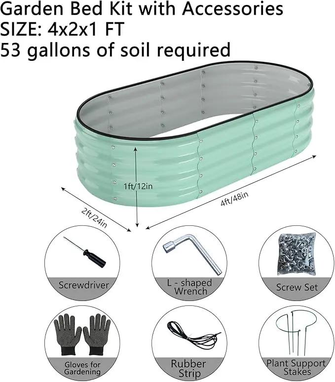Galvanized Metal Planter Raised Garden Bed Kit for Gardening Outdoor，4x2x1ft Planter Grow Garden Box Raised Flower Bed，Long Vegetable Clearance Herb Raised Garden Beds for Gardening Green by GreenHaven Gardens