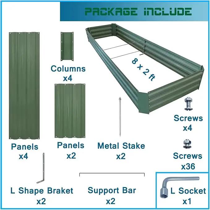 8x2x1ft Metal Raised Garden Bed Kit，Galvanized Garden Bed Box for Vegetables, Flowers, Herbs, and Succulents,120 Gallon Capacity - Green by GreenHaven Gardens