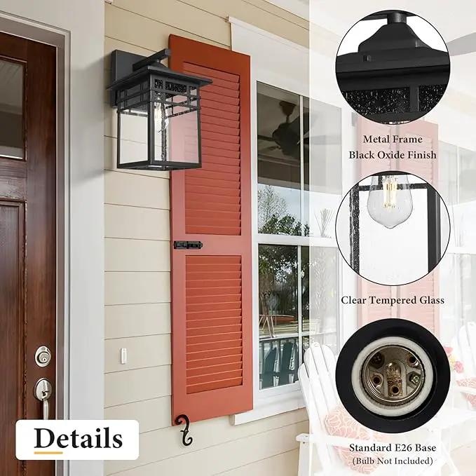 Outdoor Light Fixture Wall Mount, Black Exterior Light Fixture Wall Sconces with Seeded Glass for Front Porch, 9 Inch Large Waterproof Outdoor Square Wall Lantern Outside for House Doorway by GreenHaven Gardens