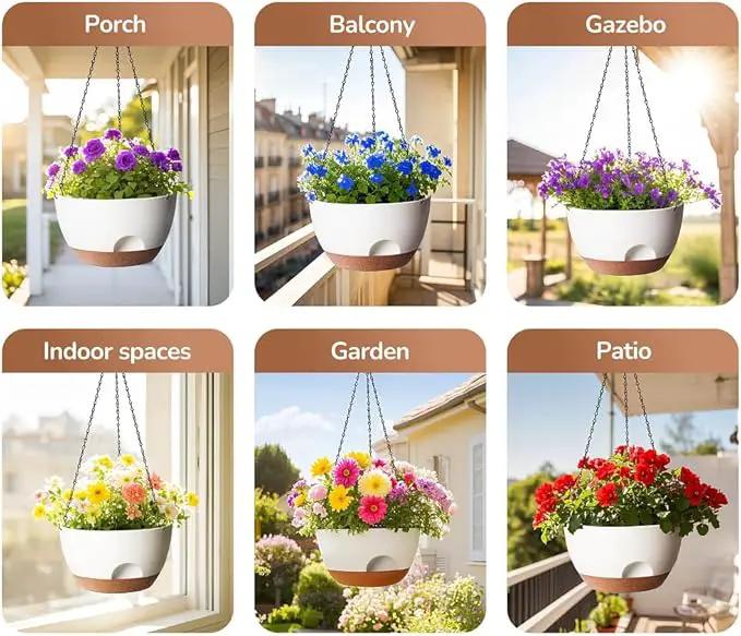 12 Inch Hanging Baskets for Plants Outdoor, Hanging Planters for Indoor Outdoor Plants, Hanging Planter with Self Watering, Hanging Flower Pots (White) by GreenHaven Gardens