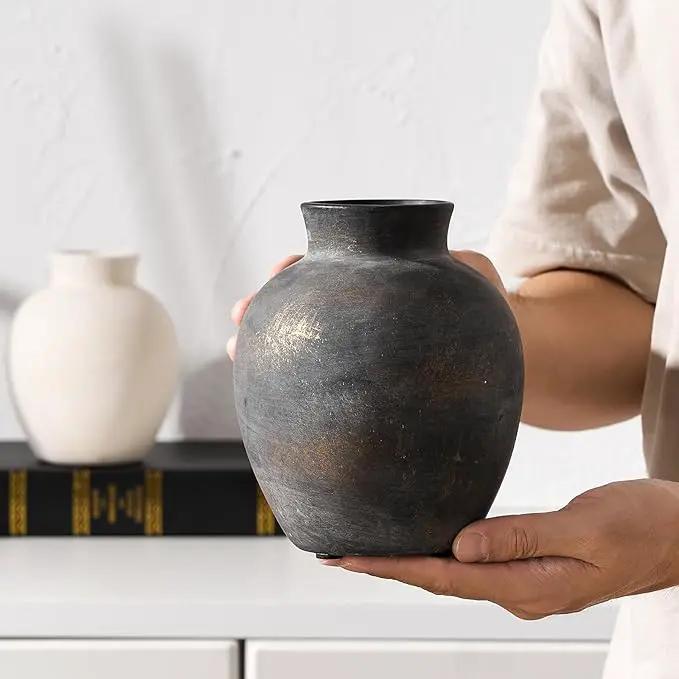 SIDUCAL Ceramic Decorative Flower Vase | 6 Inch Pottery Rustic Farmhouse | Boho | Terracotta Vase for Home Decor, Table, Living Room, Bathroom, Shelf, Mantel Decoration, Bronze by GreenHaven Gardens