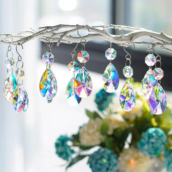 20 Pieces 38mm Crystal Prisms Chandelier Rounded Pear Ornament Pendants Crystal Beads Hanging Glass Crystal Chandelier Prisms for Wedding Party Tree Garlands Decoration DIY Jewelry by GreenHaven Gardens