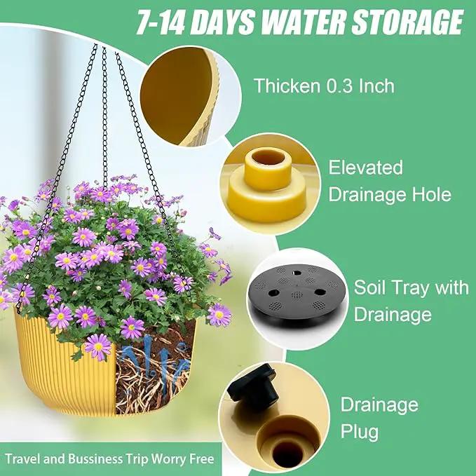 Hanging Planters for Indoor Plants, 3 Pack Hanging Baskets for Plants, Self Watering Plant Hanger for Indoor Plants, Round Hanging Plant Pot with Drainage Holes and Chains, Yellow by GreenHaven Gardens