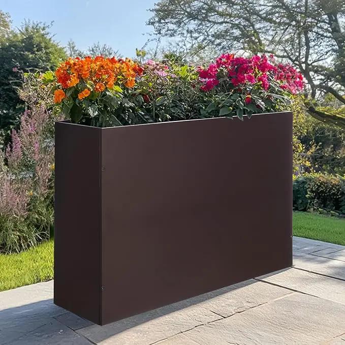 SUNNYPARK Large Metal Planter Box 32”x 12”x 24”, Rectangular Modern Brown Metal Planter Box Heavy Duty with Drainage Holes for Outdoor Garden Patio by GreenHaven Gardens
