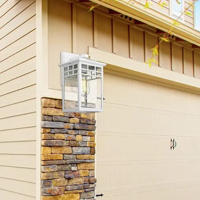 Outdoor Light Fixture Wall Mount, Rustic Exterior Lights Fixture Wall Sconces with Seeded Glass for Front Porch, Waterproof Outdoor Lantern in White Finish for Home, Garage, Barn, Storefront by GreenHaven Gardens
