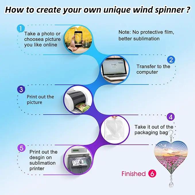 Sublimation Wind Spinner Blanks 8 Inch 4 Pack Wind Spinners Sublimation Blanks with Crystal Pendant Aluminum Metal Wind Spinners for Yard Garden Indoor Outdoor Window Porch Decoration（Heart by GreenHaven Gardens