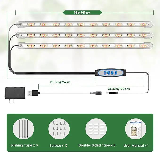 LED Grow Light Strip, 180 LEDs Grow Lights for Indoor Plants Full Spectrum 3000K/6000K/660nm Sunlike Plant Light for Indoor Growing with 3 Spectrum Modes, 16 Inches by GreenHaven Gardens