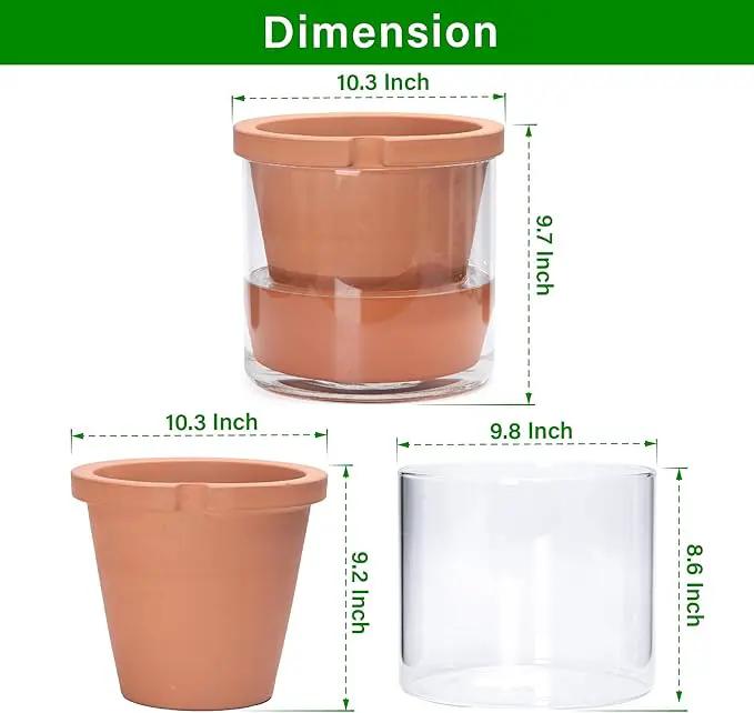 D'vine Dev 10 Inch Design Self Watering Pot for Indoor Plants, Terracotta Planter with Cylinder Glass Cup, Set of 1, 37-X-D-1 by GreenHaven Gardens