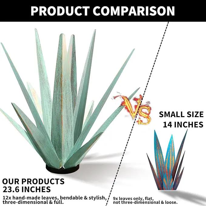 Large Tequila Rustic Sculpture, Rustic Metal Agave Plants for Outdoor Patio Yard, Home Decor Hand Painted Metal Agave Garden Yard Statue, Outdoor Lawn Ornaments (Mint Green - L) by GreenHaven Gardens