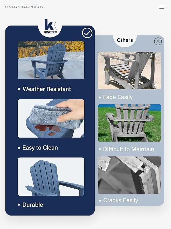 KINGYES HDPE Adirondack Chair, Classic All-Weather Adirondack Chairs Set of 4, Outdoor Patio Adirondack Chair for Deck Lawn fire Pit, Navy by GreenHaven Gardens