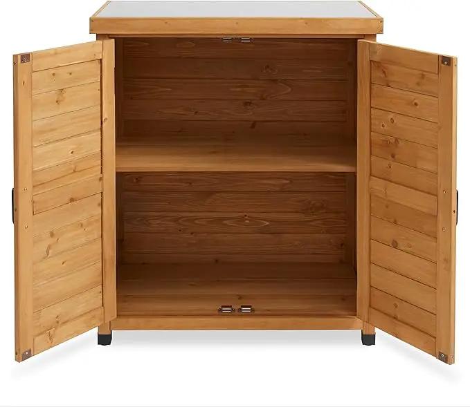 Casafield Outdoor Garden Potting Bench with Metal Tabletop and Storage Cabinet - Wooden Outdoor Garden Patio Workstation Table, Natural by GreenHaven Gardens