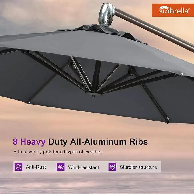 PURPLE LEAF 10FT Cantilever Patio Umbrella with 360-degree Rotation Aluminum Round Outdoor Offset Handing Umbrella for Patio Pool, Deep Grey by GreenHaven Gardens