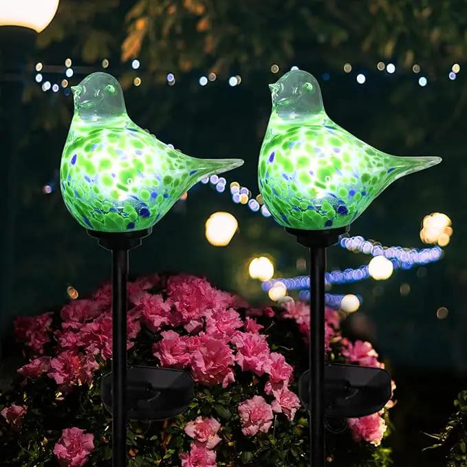 Afirst Solar Outdoor Lights Decorative Hummingbird Garden Stake Handblown Glass Stakes Outdoors Waterproof for Garden Pathway Decoration 2 Packs by GreenHaven Gardens