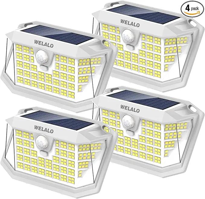 Solar Motion Sensor Lights Outdoor, [3 Modes/4 Pack/188 LED] 270° Wide Angle Lighting, Security Solar Powered Wall Lights, IP65 Waterproof Flood Lights for Fence Porch Yard Patio(White) by GreenHaven Gardens