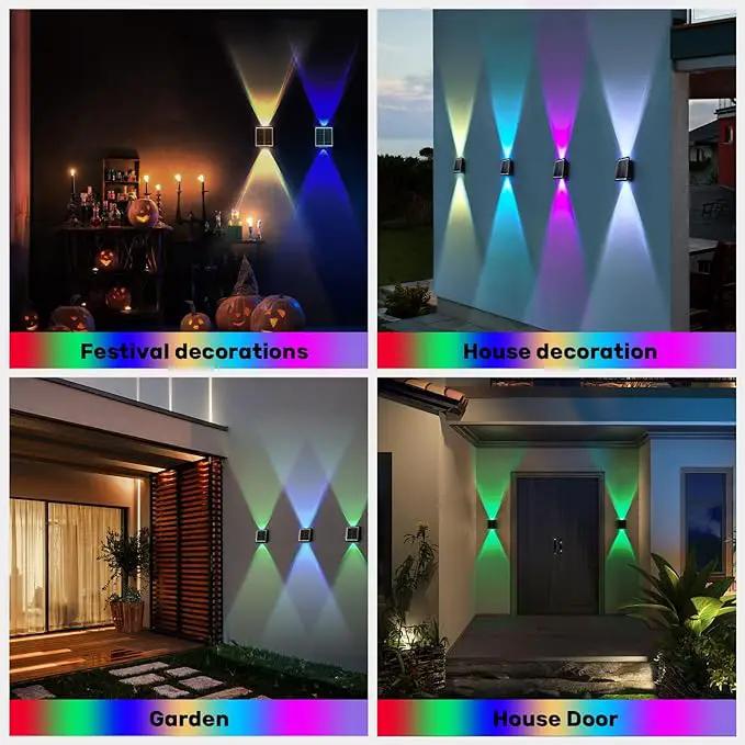 2LEDs Multi-Color Solar Wall Lights, Up and Down Lighting Solar Outdoor Light Waterproof IP65, Solar Fence Light for Yard Garden Garage (4 Pack) by GreenHaven Gardens