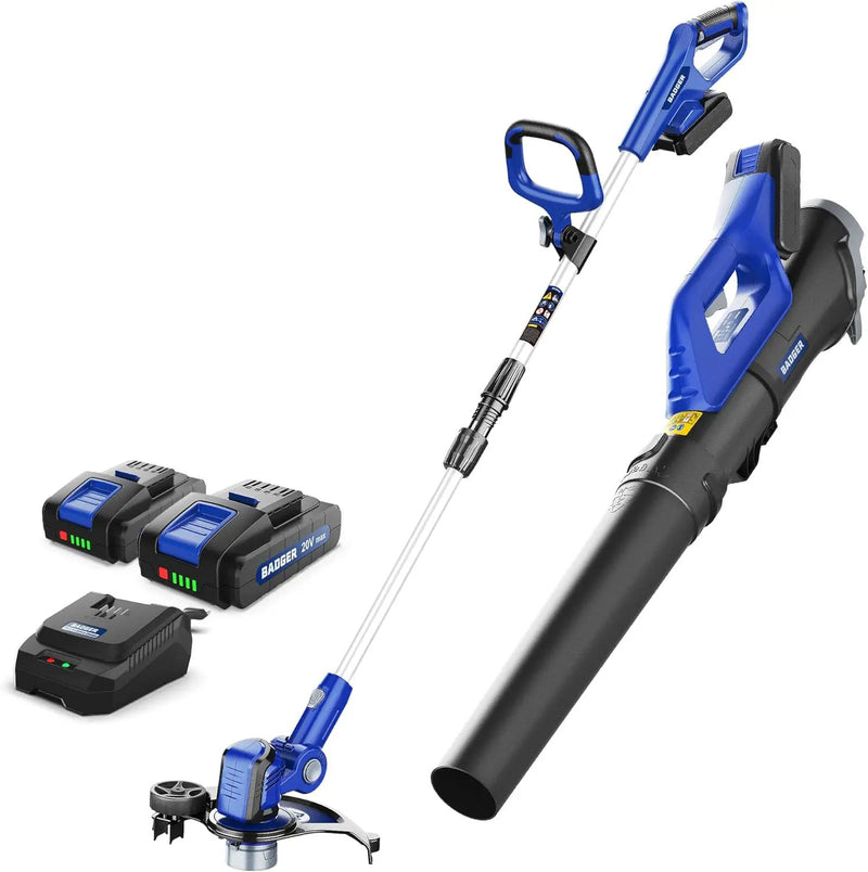WILD BADGER POWER 20V Weed Wacker, Leaf Blower, Wheeled Edger Kit Electric with 2 * 2Ah Battery & Charger, String Trimmer, Lightweight, Adjustable Telescopic Shaft, Fast-Charging by GreenHaven Gardens