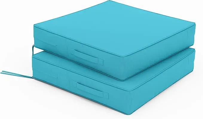 Patio Chair Cushions 22 X 22 X 4 Inch Waterproof Outdoor Seat Cushions for Patio Furniture, Outdoor Sofa Couch Pads with Ties & Handle, Set of 2, Lake Blue by GreenHaven Gardens