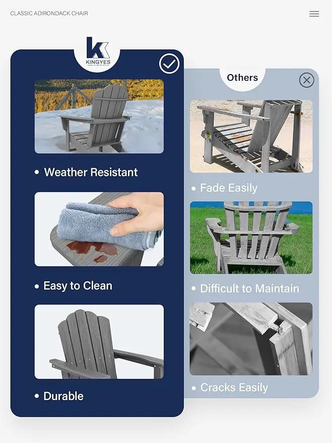 KINGYES HDPE Adirondack Chair Set of 4, Classic Oversize Adirondack Chair, Grey by GreenHaven Gardens
