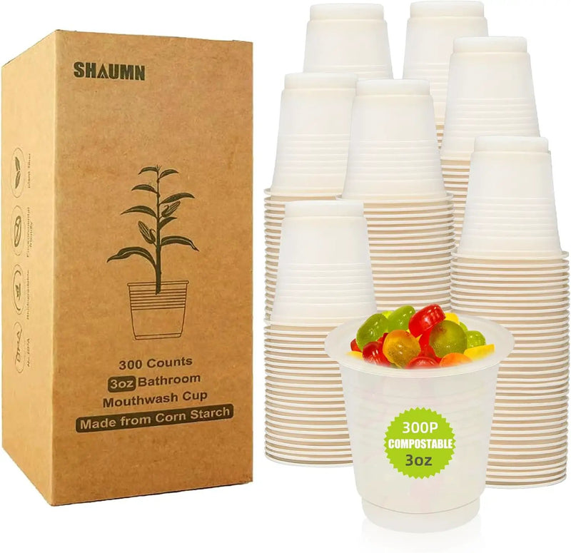 3 oz 300 Pack Compostable Disposable Bathroom Mouthwash Cups, A Great Replacement for Paper Ones,Used for Mini Snack,Hot/Cold Drinking Cup For Party Picnic Office by GreenHaven Gardens