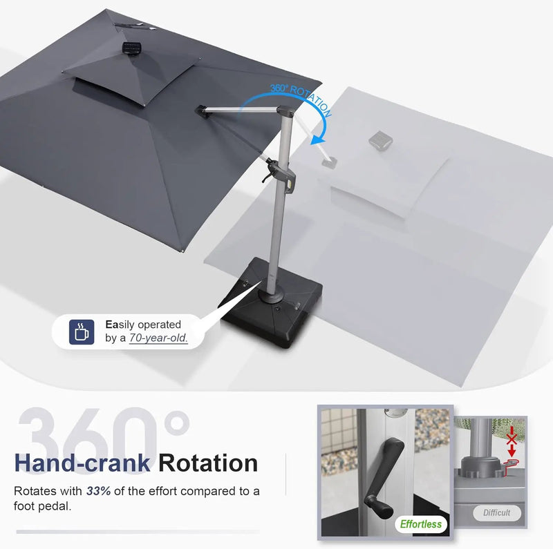 PURPLE LEAF 11 Feet Double Top Deluxe Solar Powered LED Square Patio Umbrella Offset Hanging Umbrella Outdoor Market Umbrella Garden Umbrella, Grey by GreenHaven Gardens