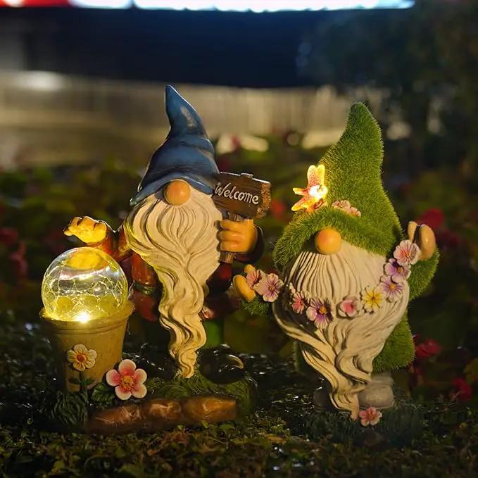 DiliComing Solar Garden Gnomes Outdoor Statues - Cute Gnome Statue with Welcome for Yard Patio Porch Lawn, Resin Gnome Figurine with Solar Light for Thanksgiving and Christmas by GreenHaven Gardens