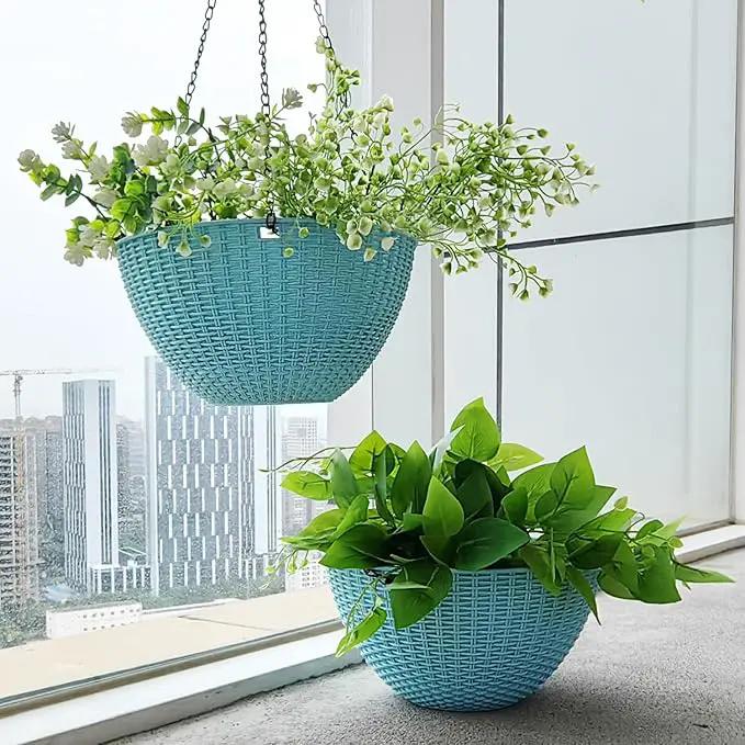 Hanging Planters for Indoor Plants 8/10 Inch, 4 Packs Plant Hanger Outdoor with Drainage Holes, Hanging Basket Flower Pot Perfect for Home, Office and Garden (Sky Blue) by GreenHaven Gardens